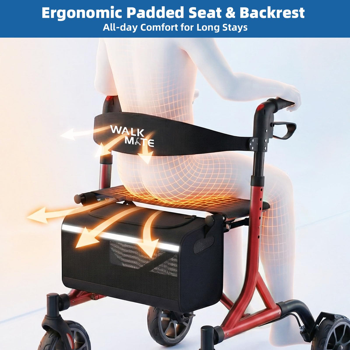 Lightweight Foldable Rollator Walker with Seat V9482