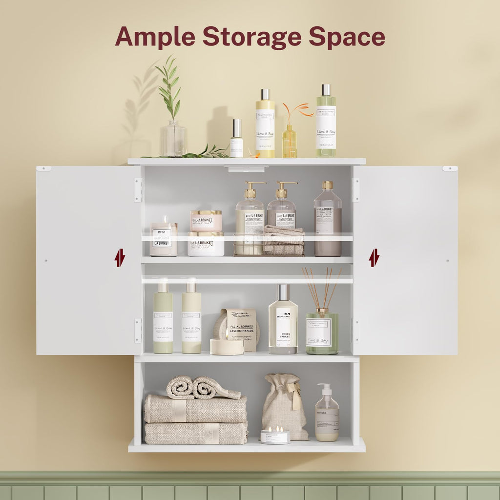 White Over The Toilet Bathroom Wall Cabinet with Adjustable Shelf I251372