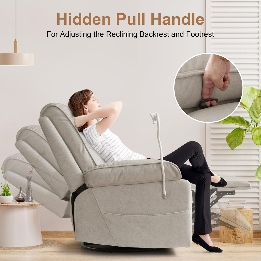 Beige Velvet Swivel Rocker Recliner Chair B8767