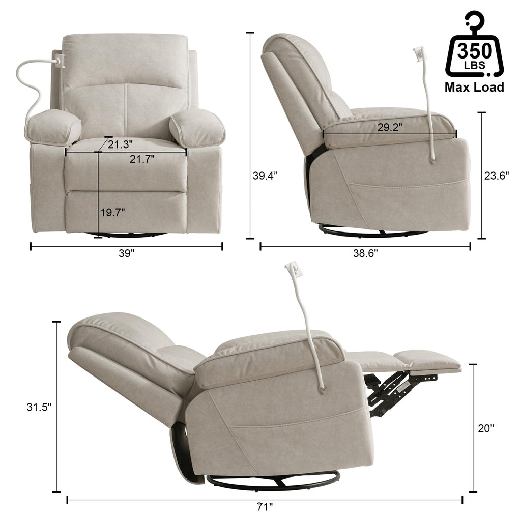 Beige Velvet Swivel Rocker Recliner Chair B8767