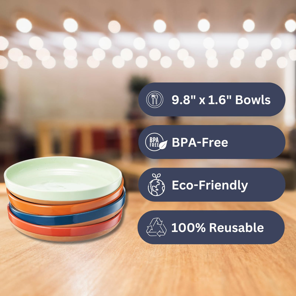 Ceramic Flat Pasta Bowl Plate Set of 4, 35oz Microwave Safe U51040