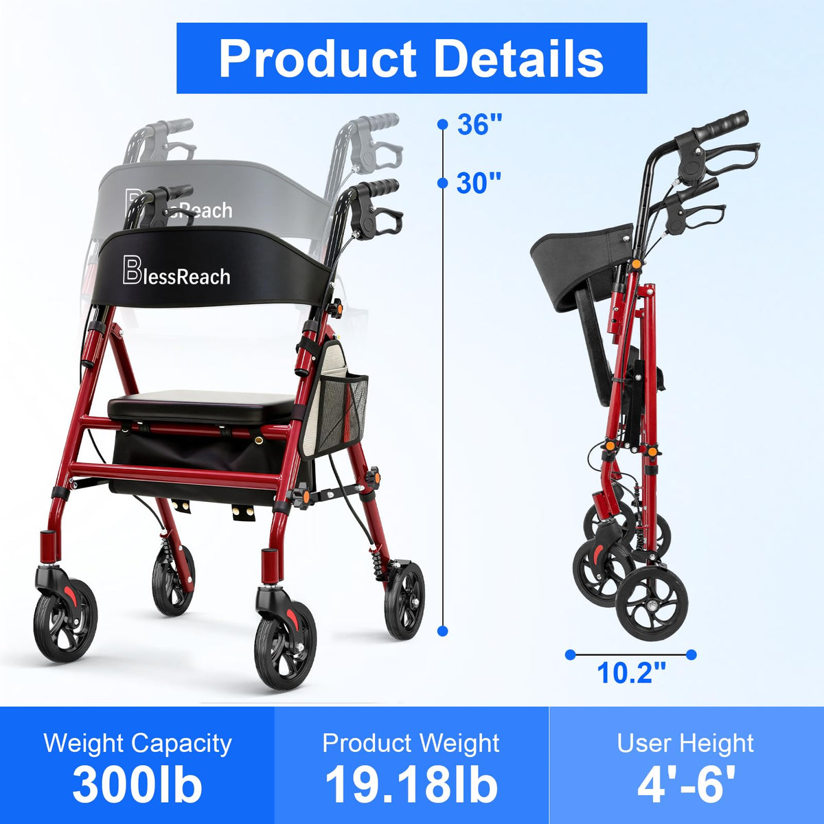 Lightweight Foldable Rollator Walker with Seat N139740