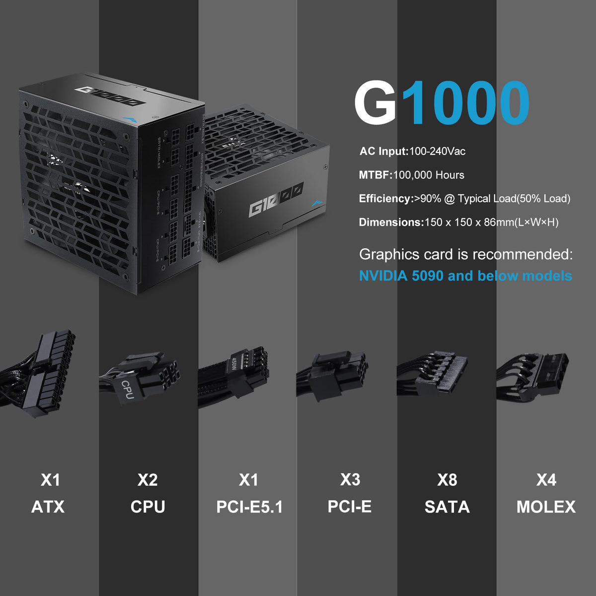 1000W Fully Modular ATX 3.1 Power Supply Black U449729