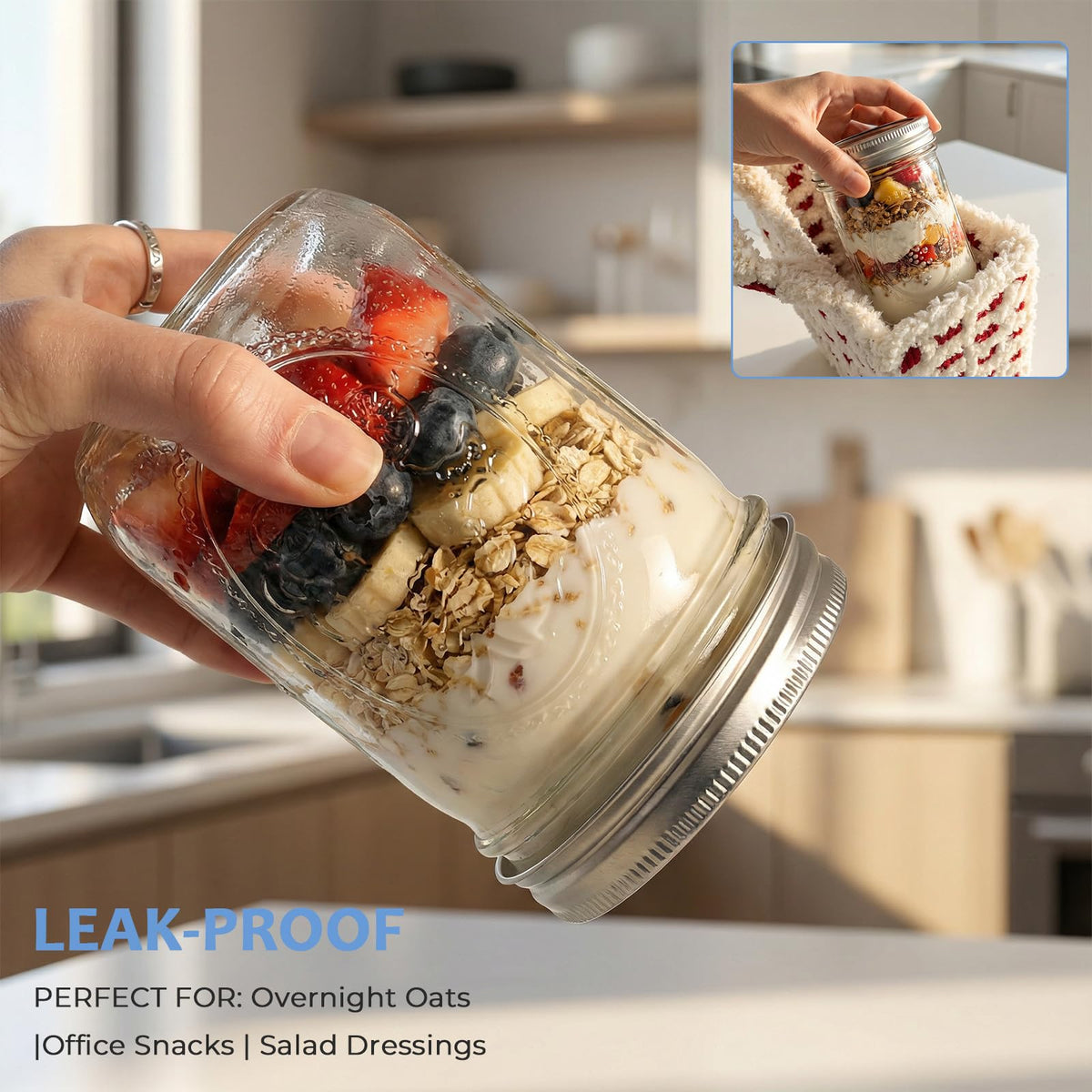 16oz 6-Pack Wide Mouth Glass Mason Jars with Airtight Lids U118