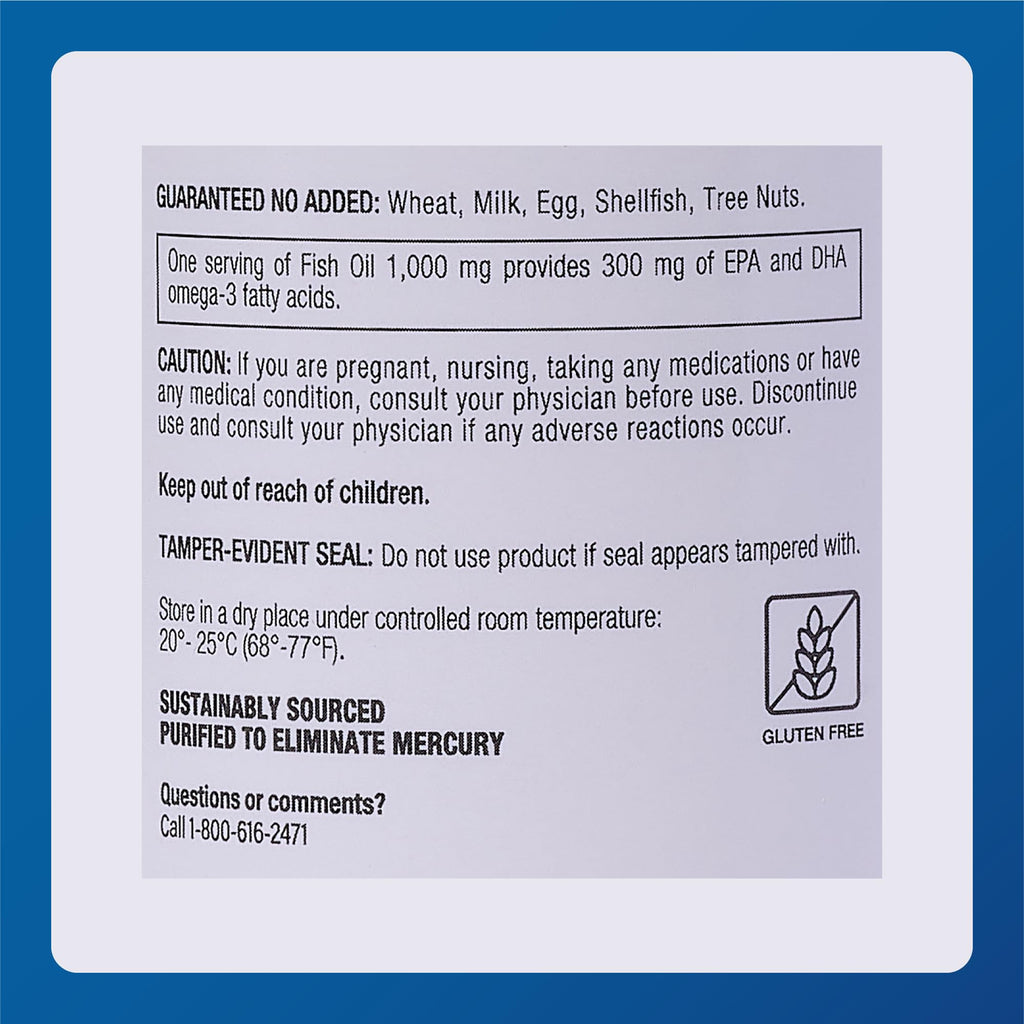 Omega-3 Fish Oil Supplement 1000mg 100 Softgels R268190