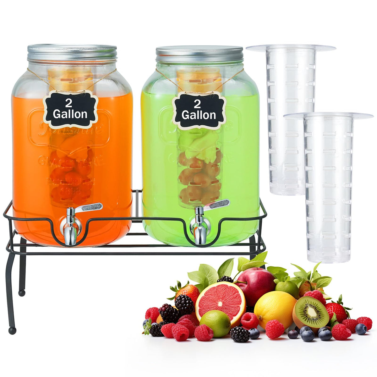 2 Gallon Glass Beverage Dispenser with Stand & Fruit Infuser L21190