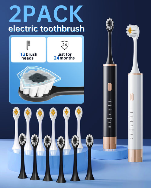 2 Pack Electric Toothbrush with 12 Replacement Heads M7886