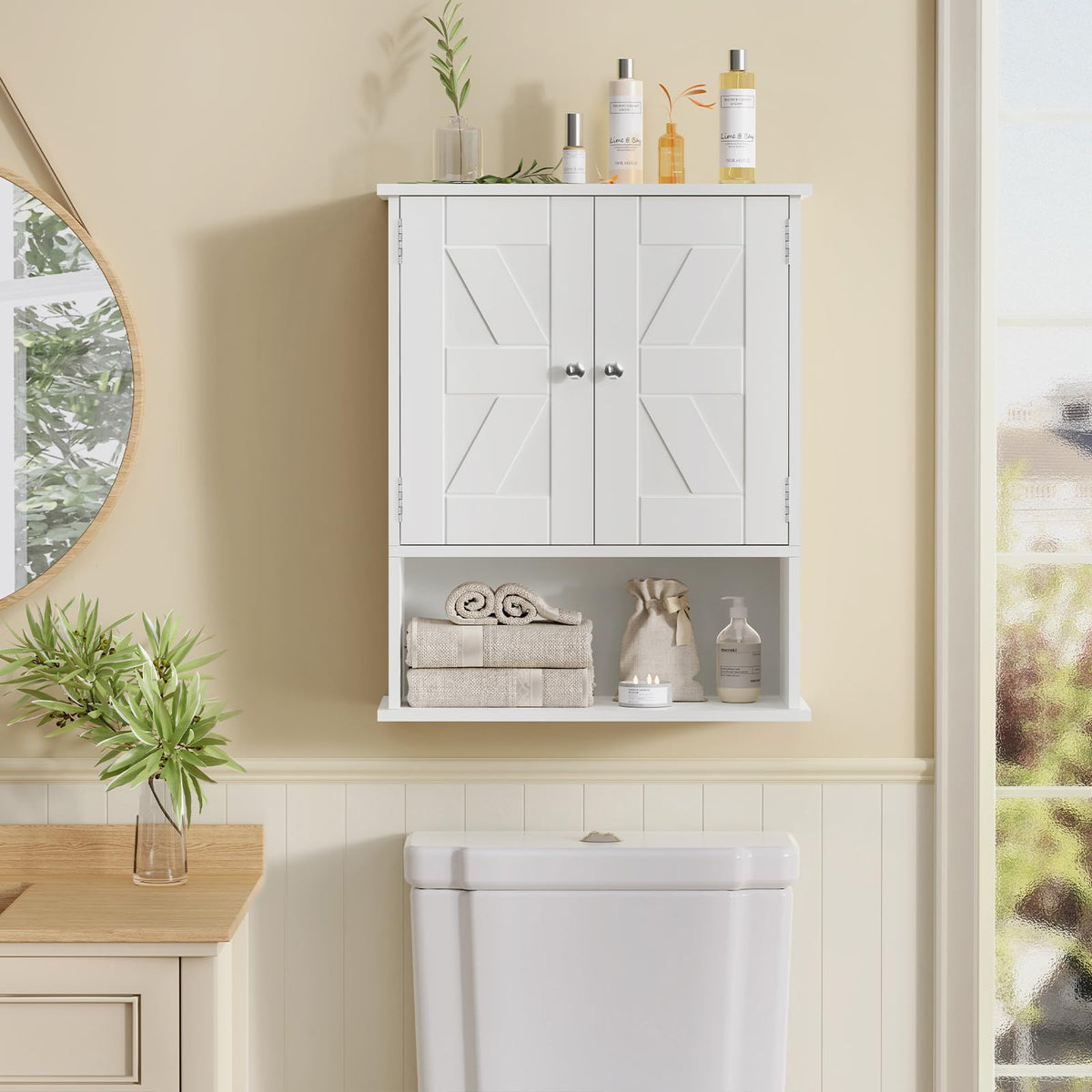 White Over The Toilet Bathroom Wall Cabinet with Adjustable Shelf I251372