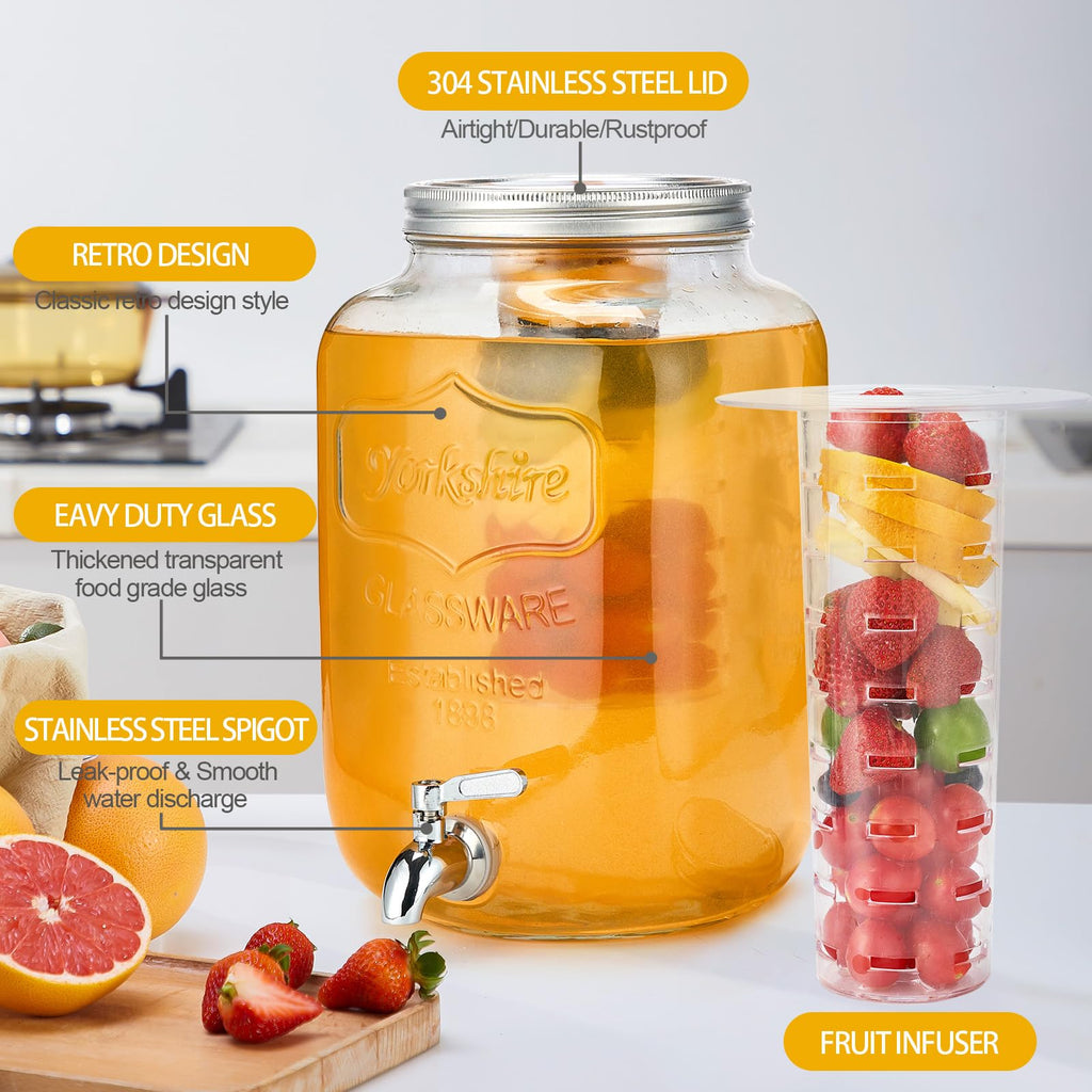 2 Gallon Glass Beverage Dispenser with Stand & Fruit Infuser L21190