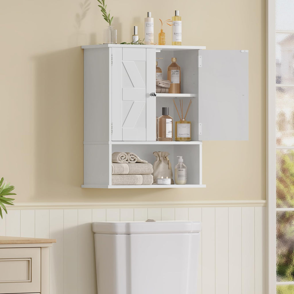 White Over The Toilet Bathroom Wall Cabinet with Adjustable Shelf I251372