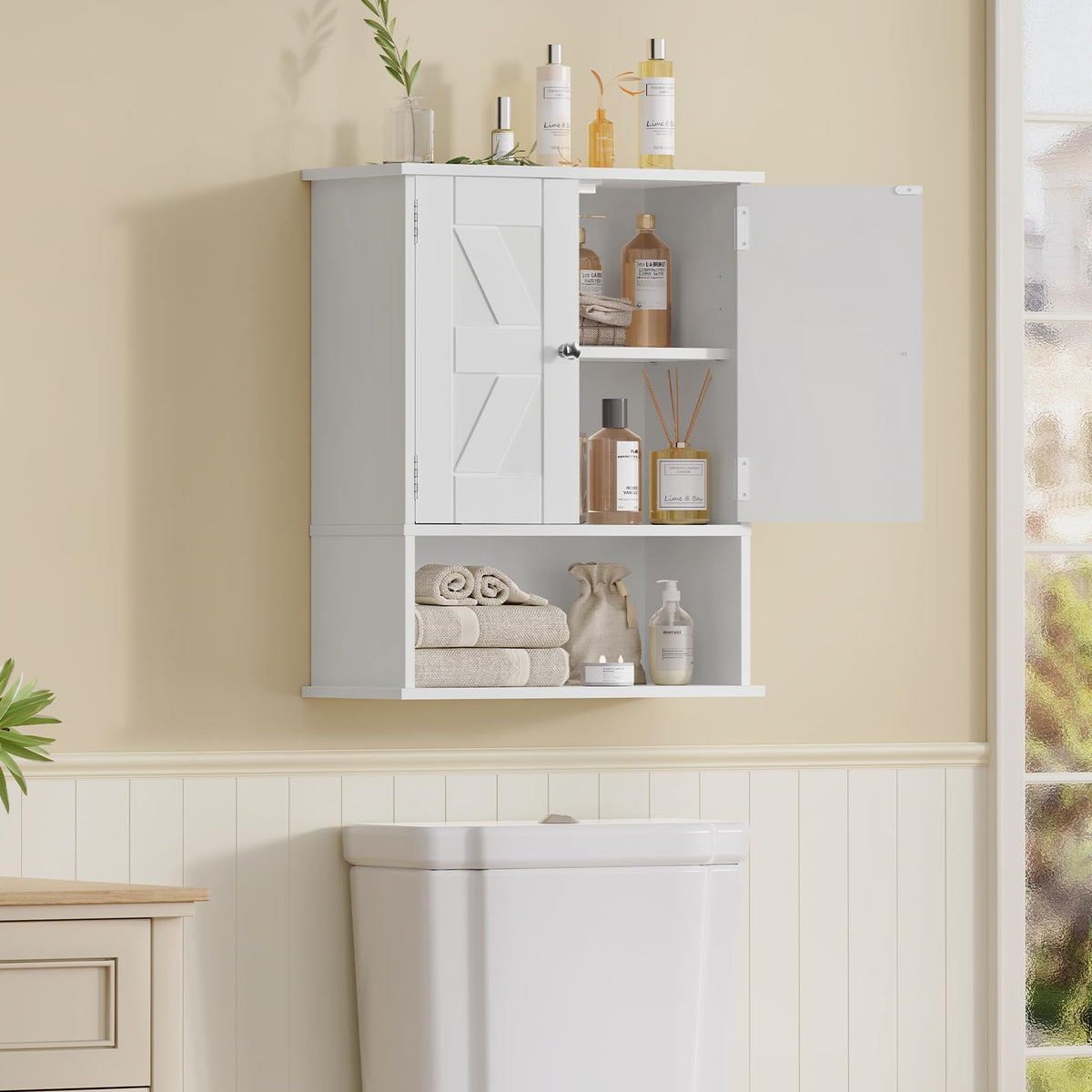 White Over The Toilet Bathroom Wall Cabinet with Adjustable Shelf I251372