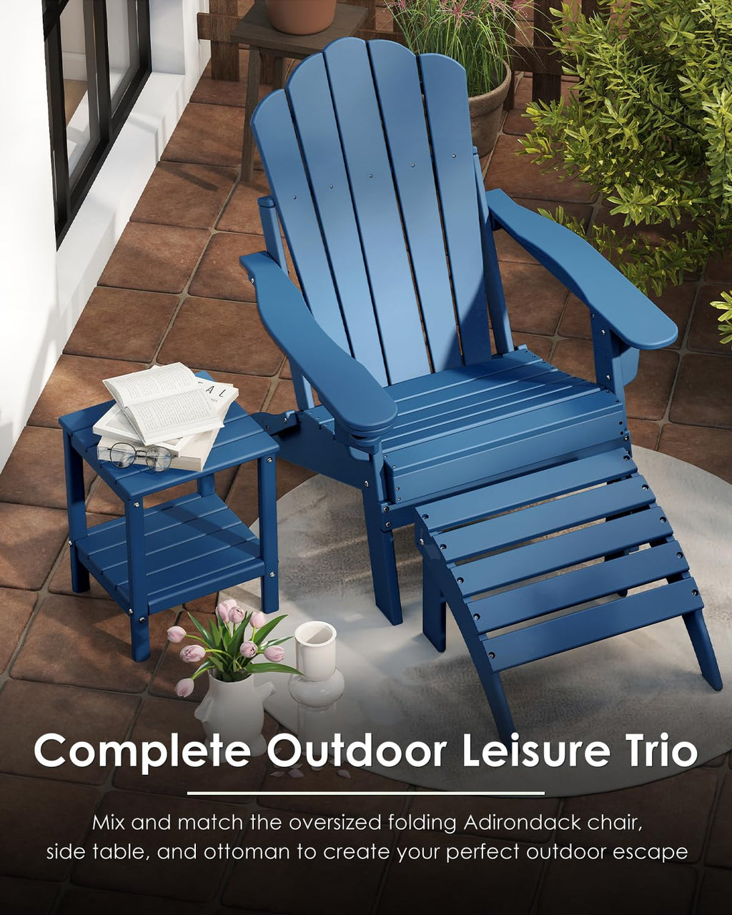 Oversized Folding Adirondack Chairs Set of 2 Blue C972394