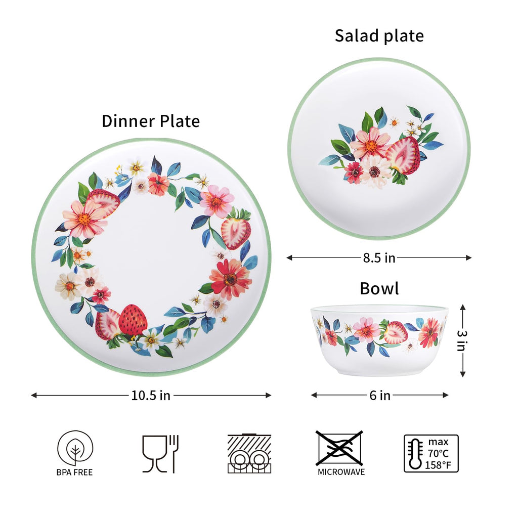 12-Piece Strawberry Melamine Dinnerware Set Z68864