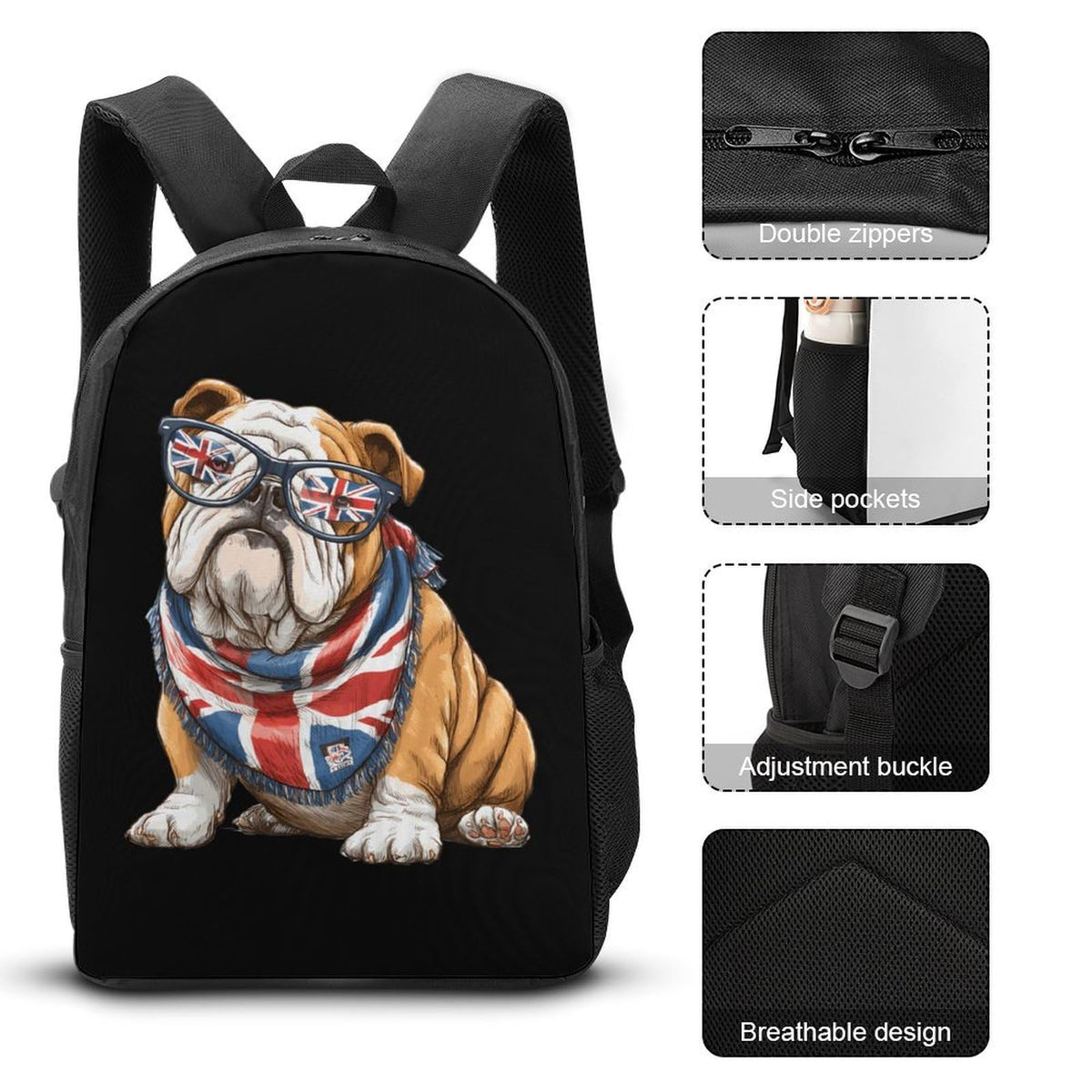 English Bulldog UK Flag Backpack with Lunch Box Pencil Case Q12329