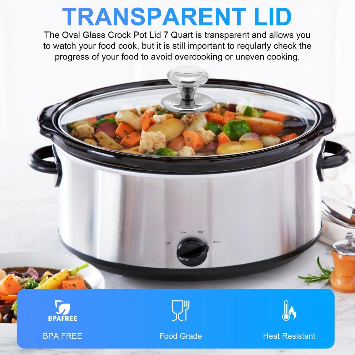 Oval Glass Lid 7 Quart Slow Cooker Replacement T5416