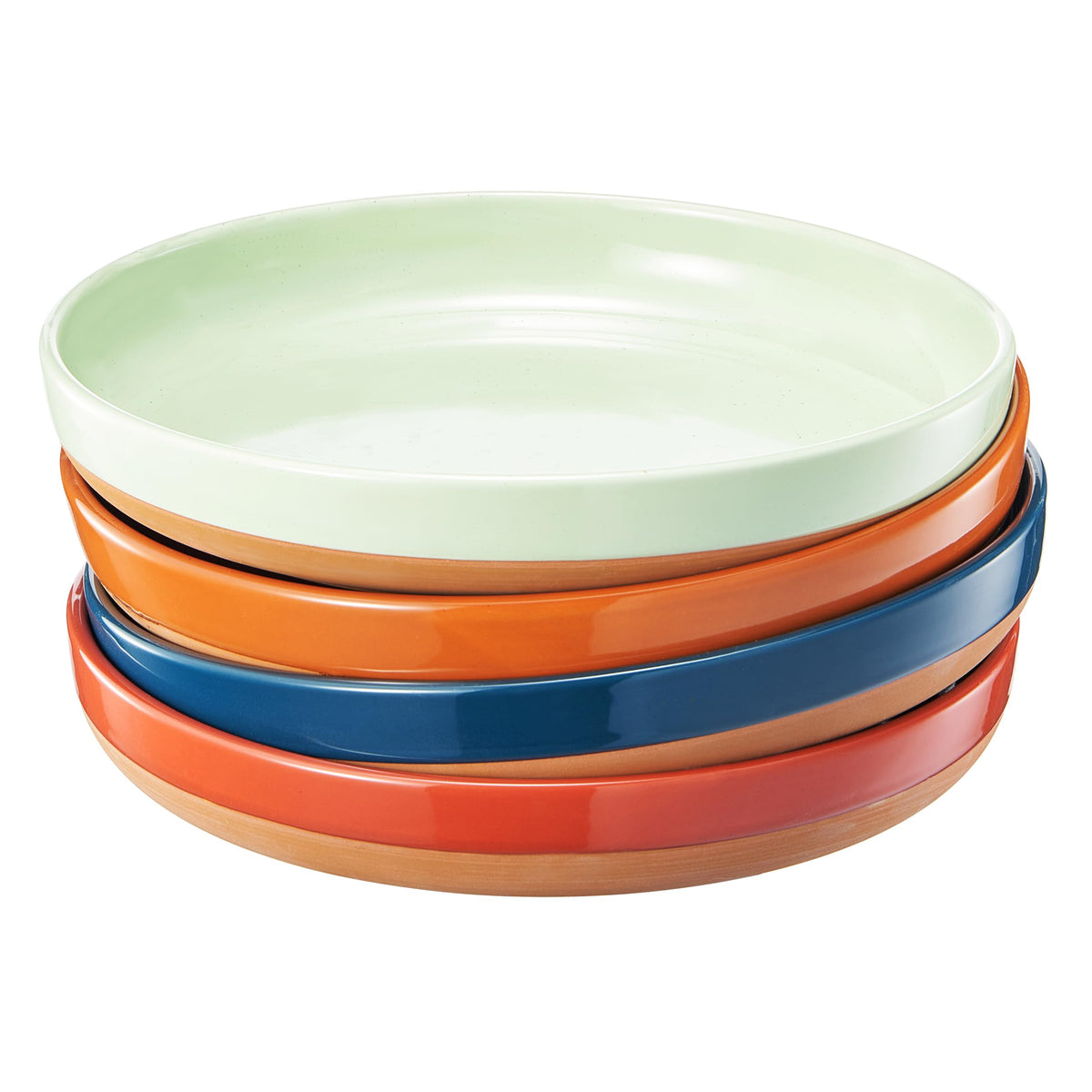 Ceramic Flat Pasta Bowl Plate Set of 4, 35oz Microwave Safe U51040
