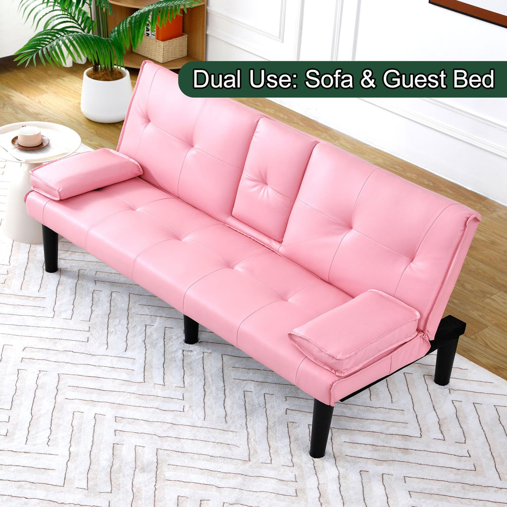 67" Convertible Sofa Bed with Cup Holders, Pink K6040