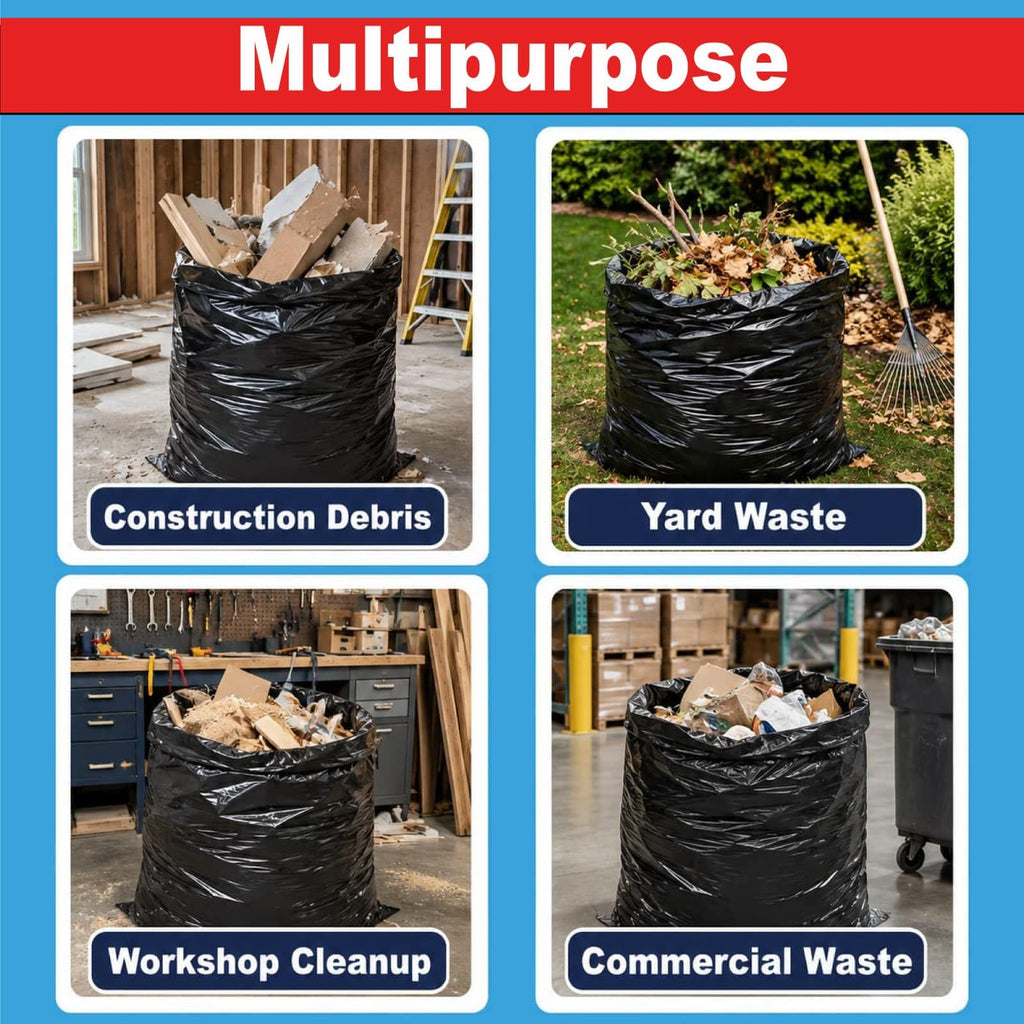 6 Mil Heavy Duty Contractor Trash Bags, 50/55/60 Gallon, Black, 20 Pack R483779