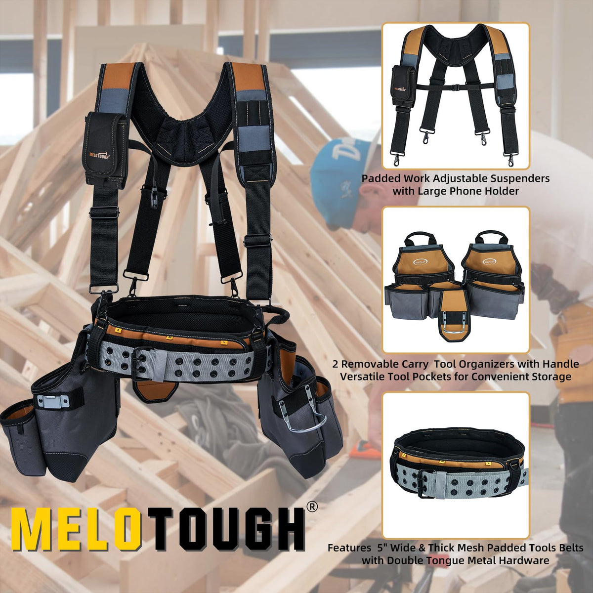 Khaki 28-Pocket Tool Belt and Suspenders K843