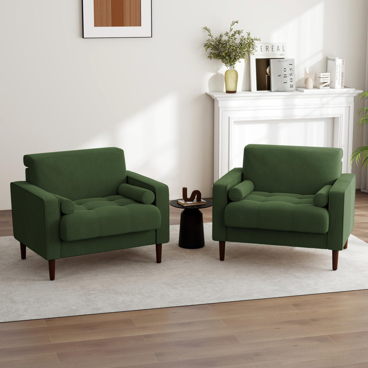 Set of 2 Green Corduroy Upholstered Accent Chairs Y4187