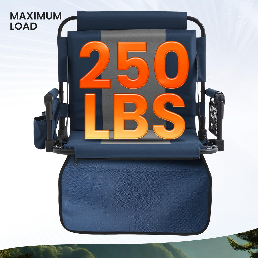 Portable Stadium Seat with Cup Holders & Armrests, Blue & Gray K27615
