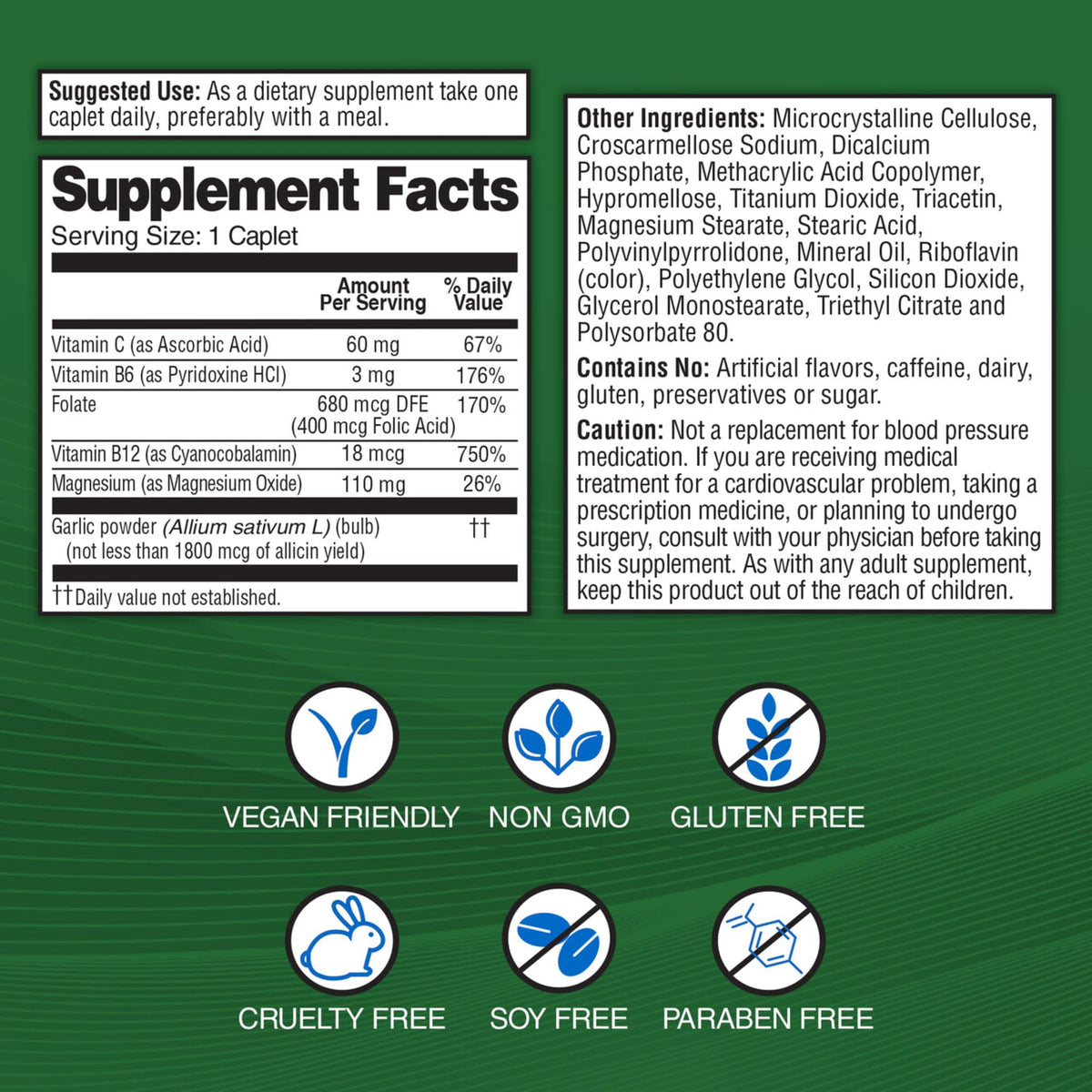Odorless Vegan Garlic Extract Supplement 60 Caplets X469459