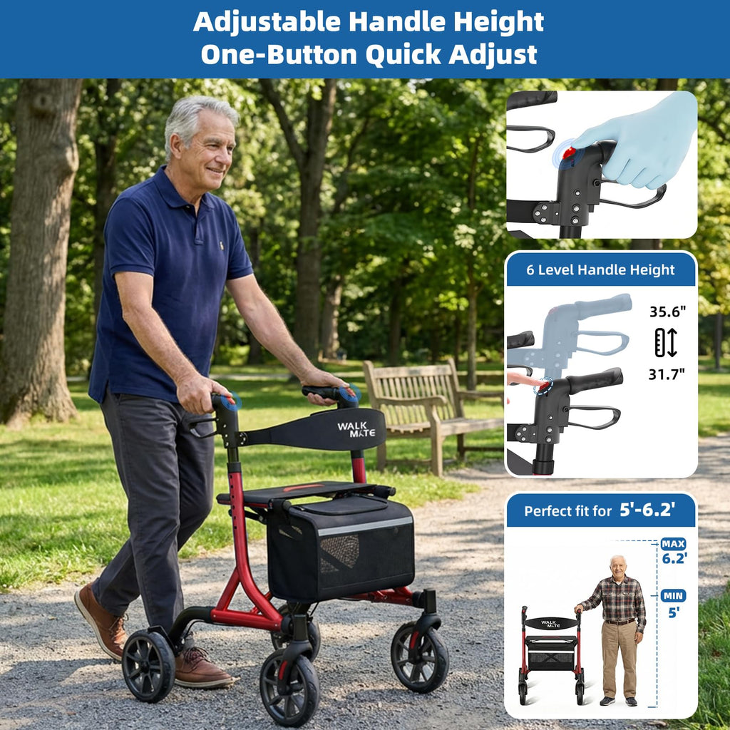 Lightweight Foldable Rollator Walker with Seat V9482