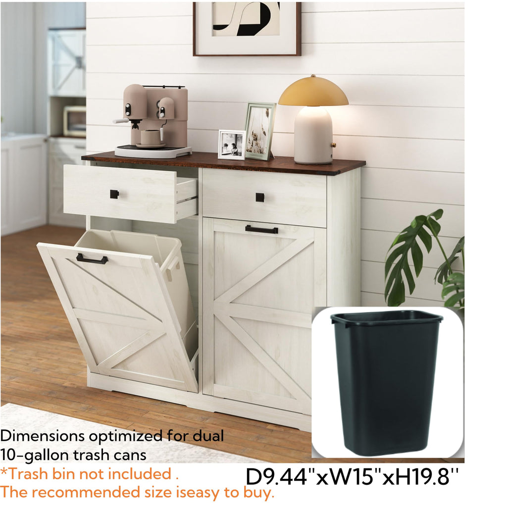 White Double 10 Gallon Tilt Out Trash Can Cabinet I52239