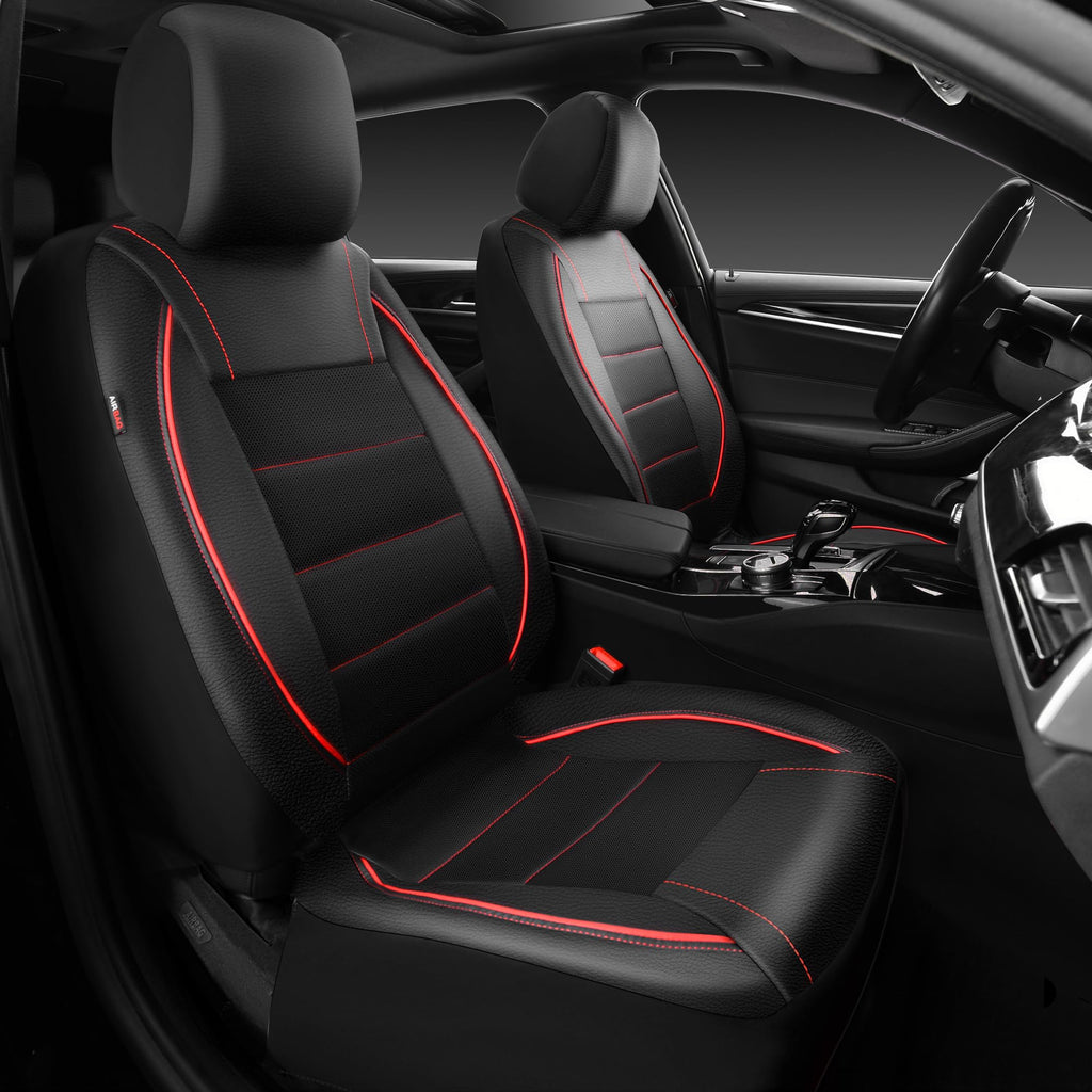 Black Red Faux Leather Front Seat Covers F61522