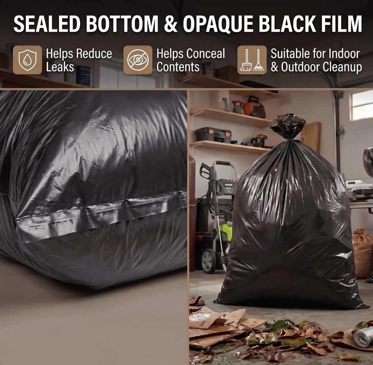 6 Mil Heavy Duty Contractor Trash Bags, 50/55/60 Gallon, Black, 20 Pack R483779