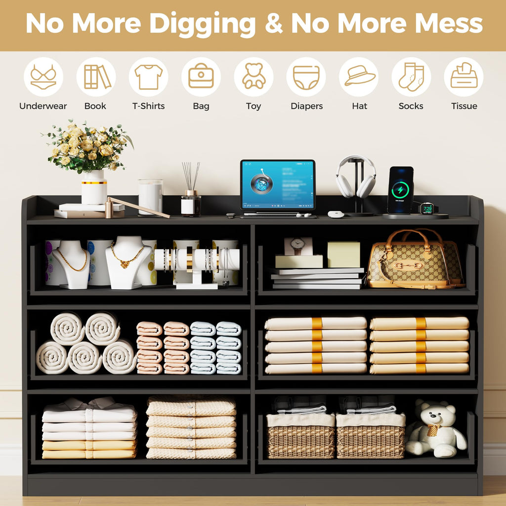 Black Dresser with Power Outlet and LED Lights L7749