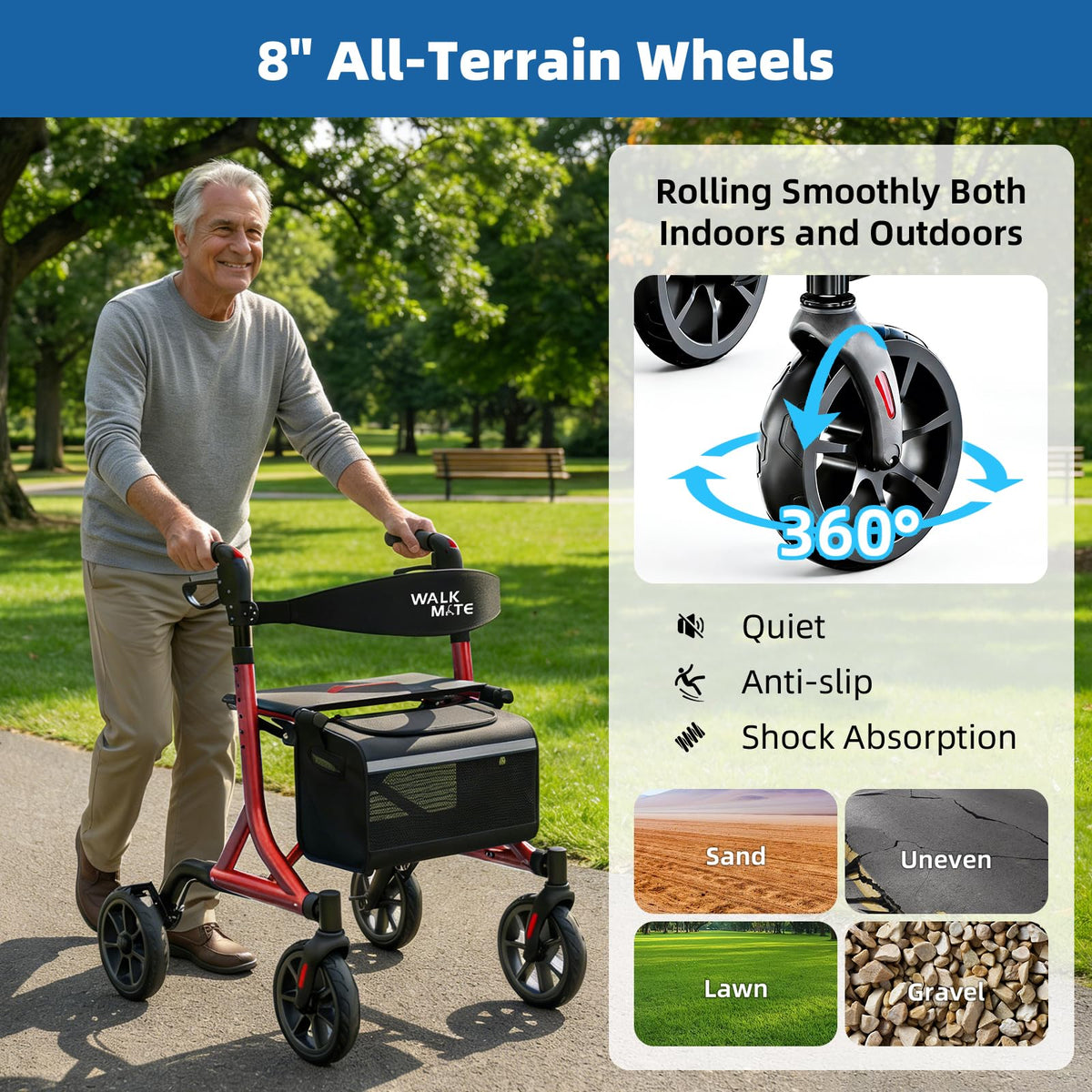 Lightweight Foldable Rollator Walker with Seat V9482