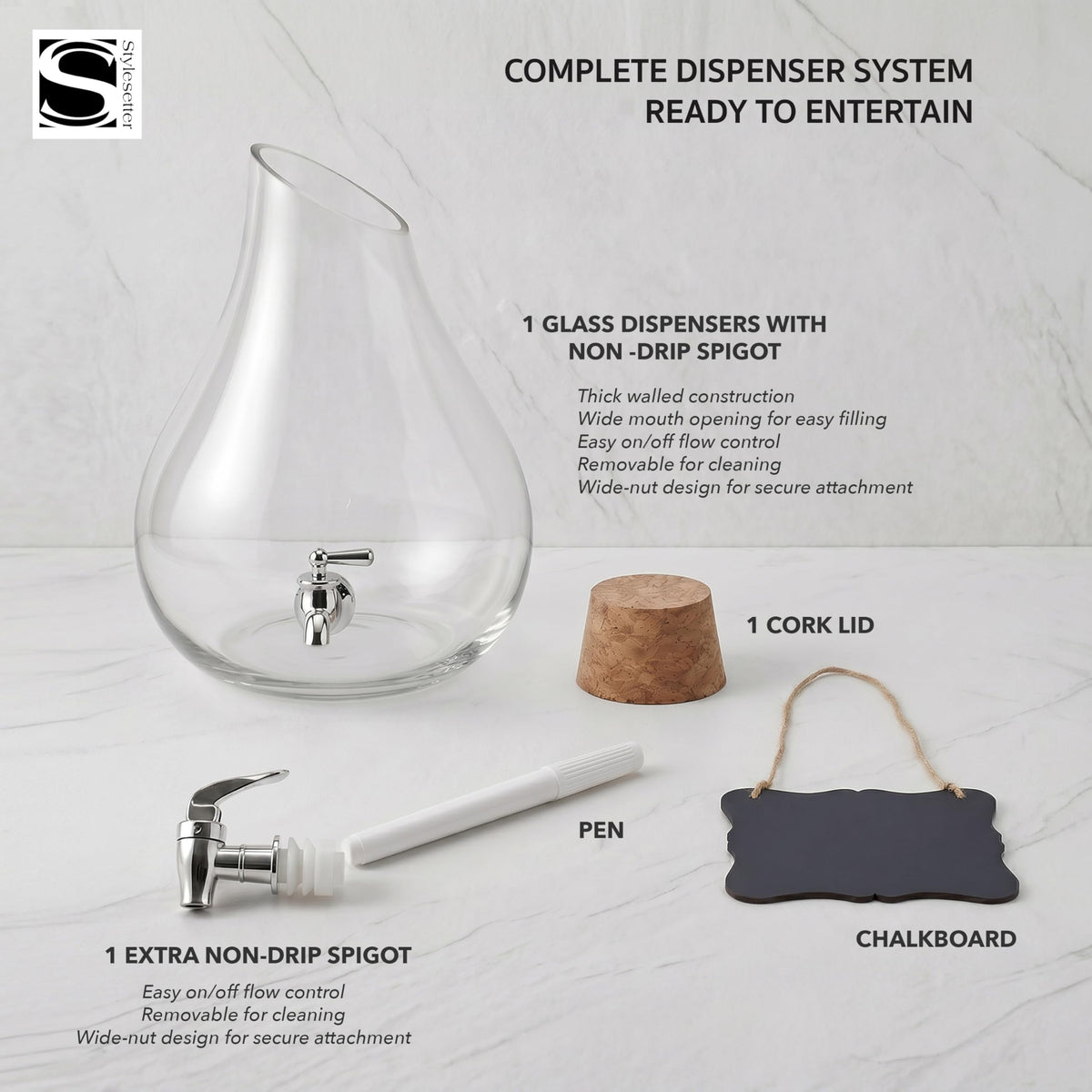 Glass Beverage Dispenser with Cork Lid and Stand 2.5 Gal Z4218