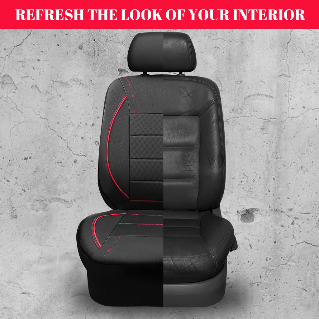 Black Red Faux Leather Front Seat Covers F61522