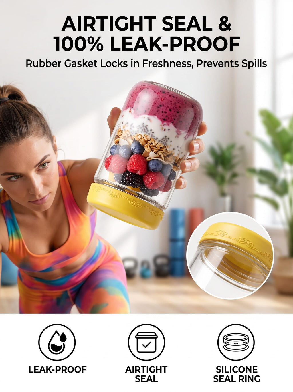 16oz 12-Pack Glass Overnight Oats Jars with Airtight Lids J5575