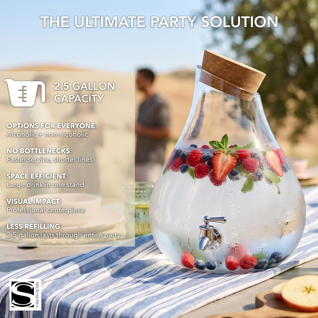 Glass Beverage Dispenser with Cork Lid and Stand 2.5 Gal Z4218