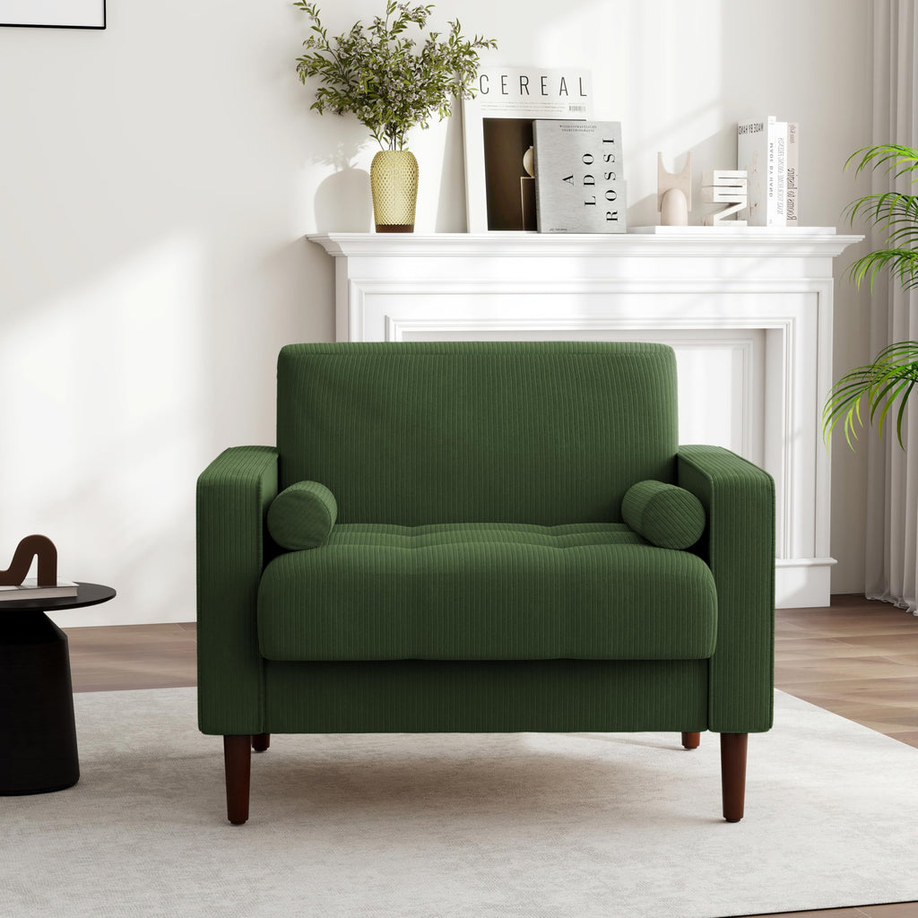 Set of 2 Green Corduroy Upholstered Accent Chairs Y4187