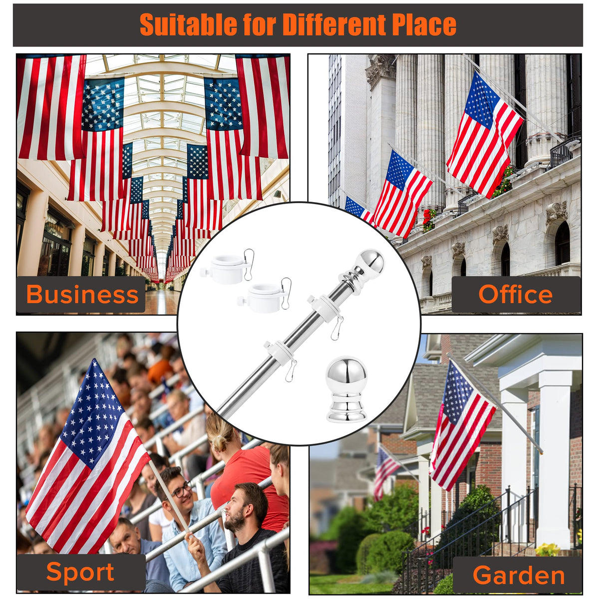 6FT Stainless Steel Flag Pole Kit S20848