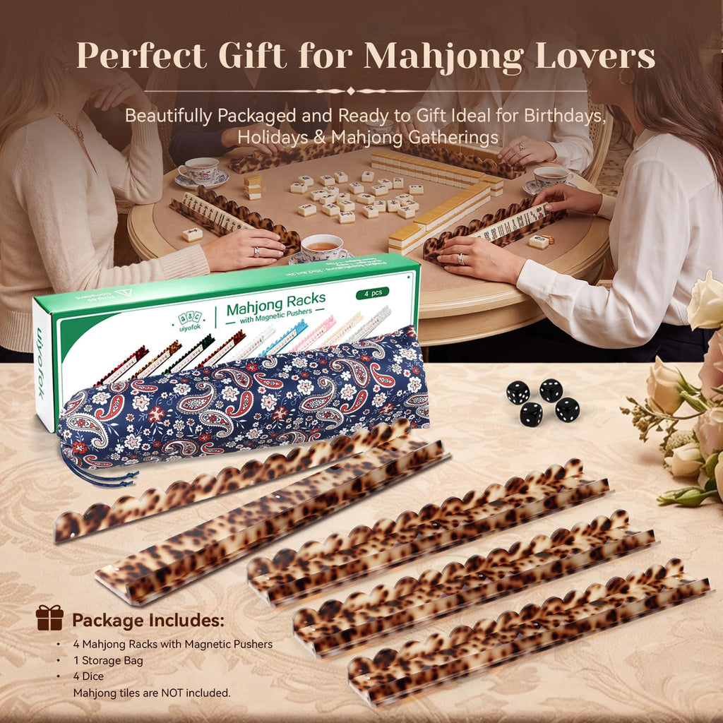 Set of 4 20 Inch Amber Tortoise Acrylic Mahjong Racks with Pushers S6997