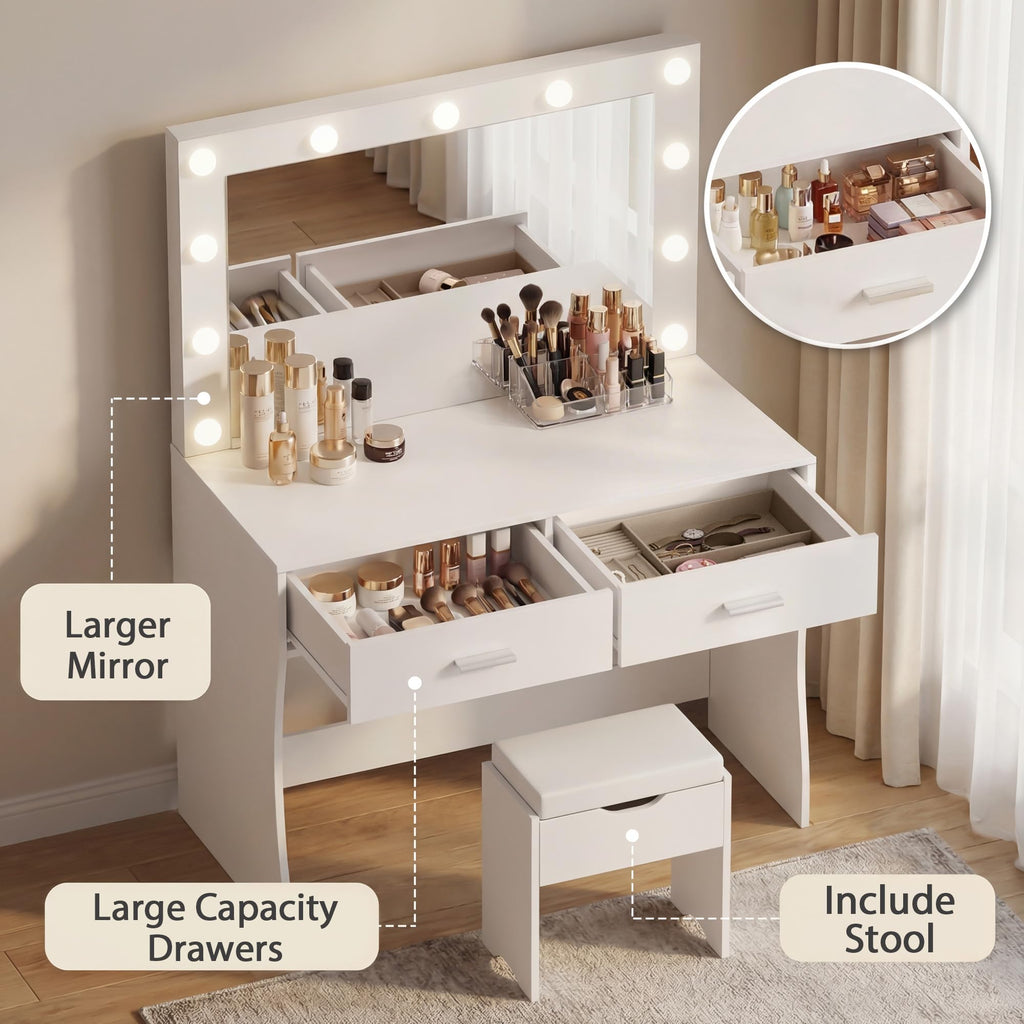 Vanity Desk with Lighted Mirror and 2 Drawers M51145