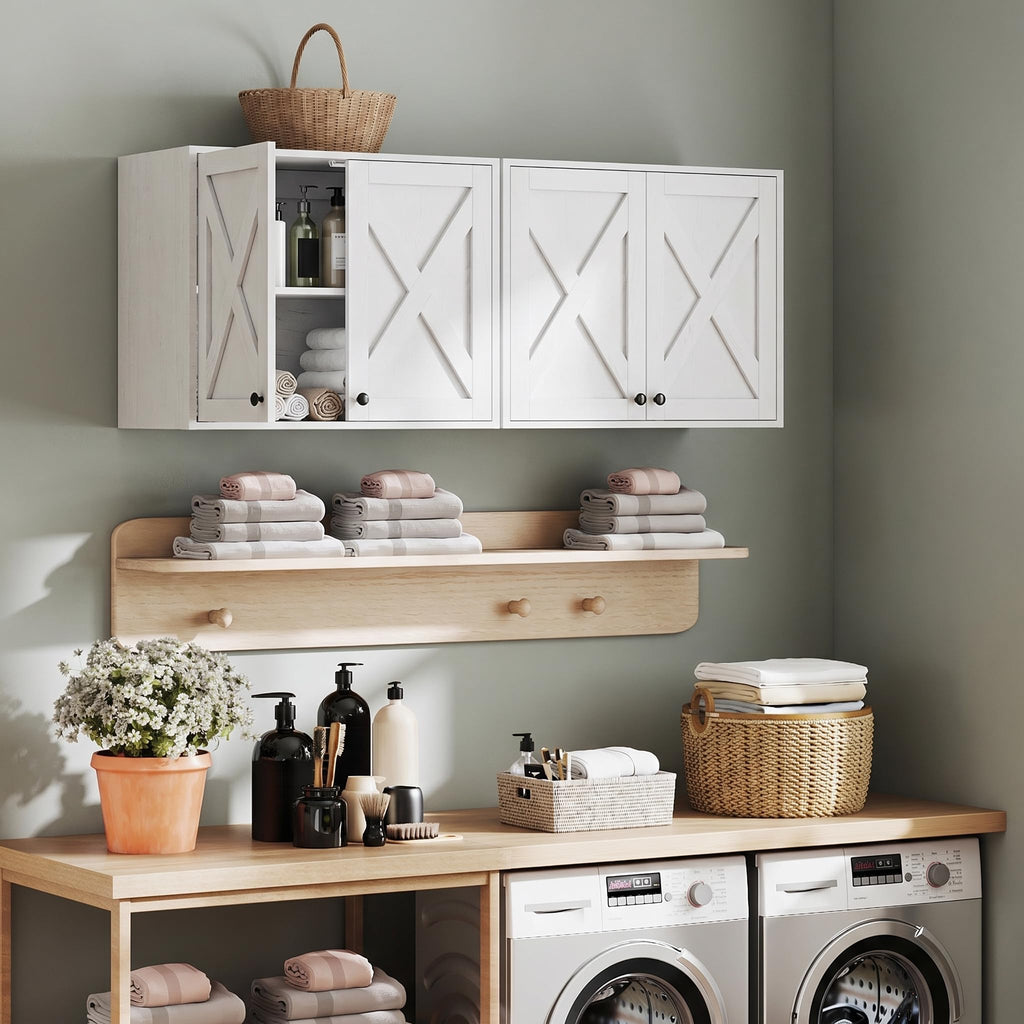 White Wall Mounted Laundry Room Cabinets W101