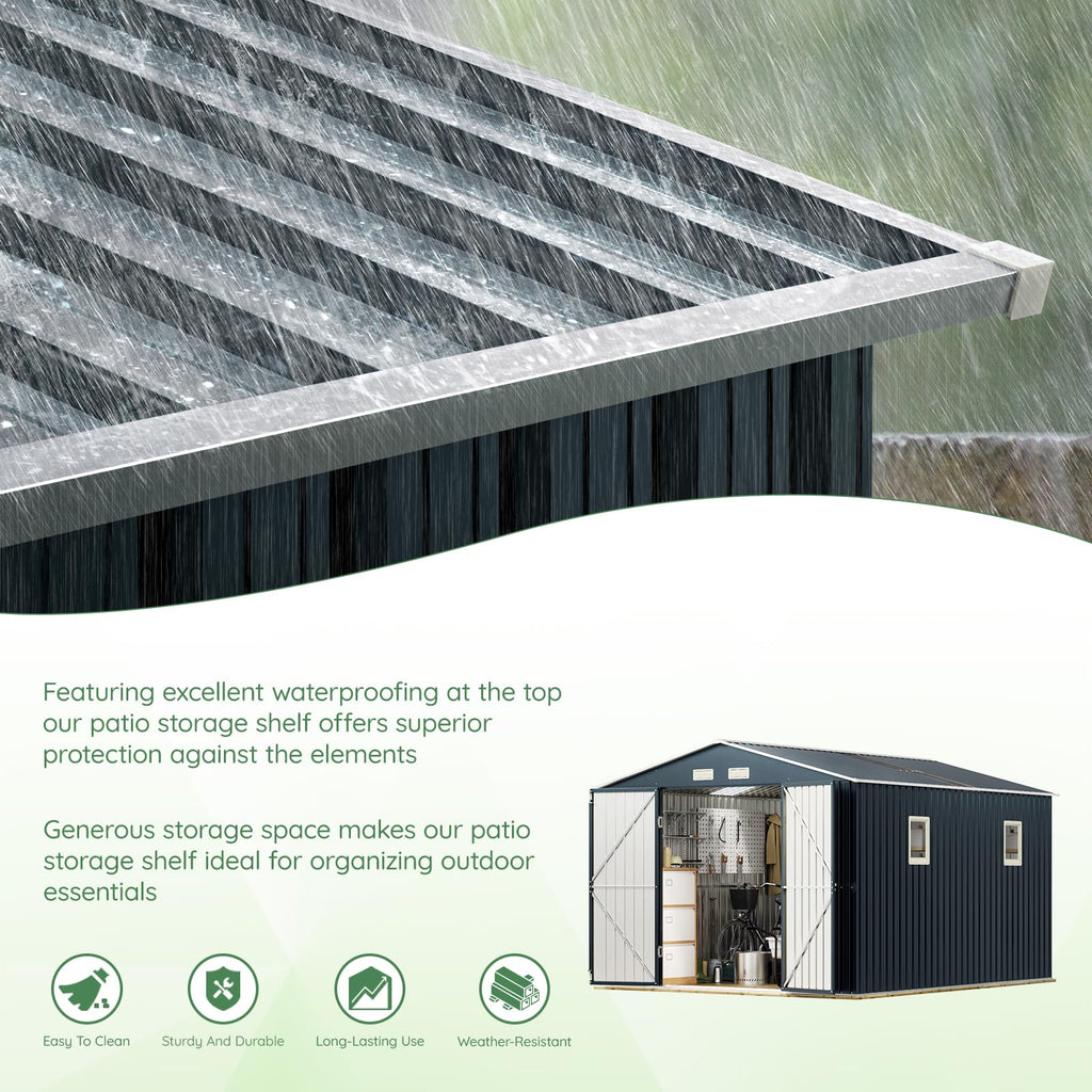 10x12X7.5FT Outdoor Steel Storage Shed with Lockable Doors and Frame Floor M63837