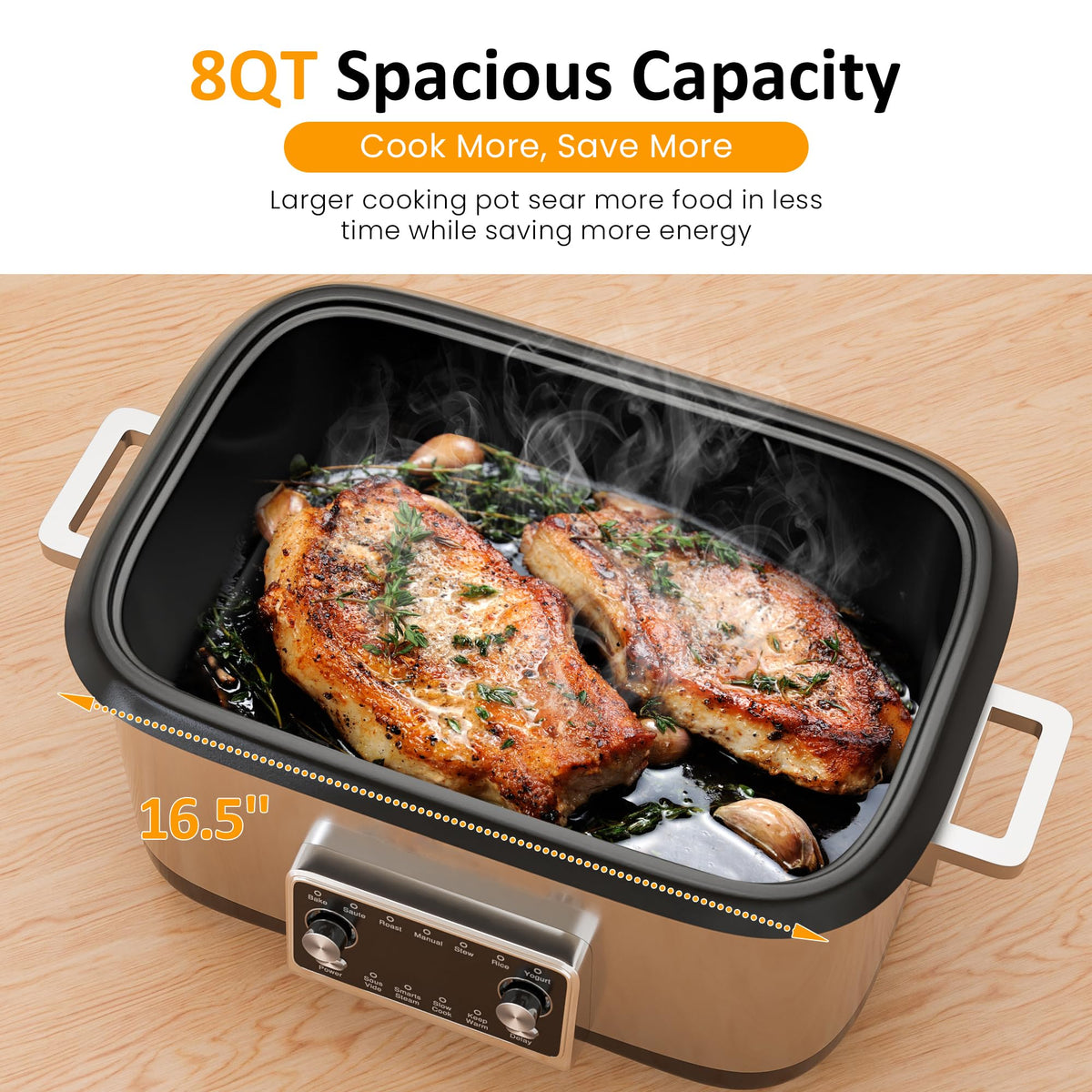 12-in-1 Programmable 8 Quart Slow Cooker with Steaming Rack S341