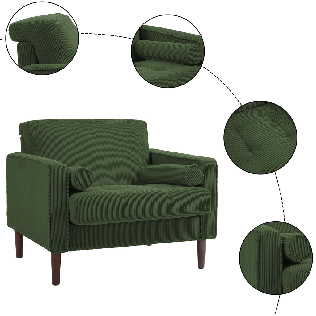 Set of 2 Green Corduroy Upholstered Accent Chairs Y4187