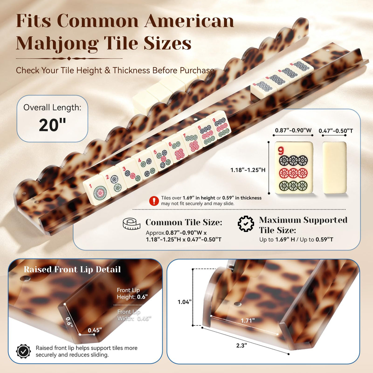 Set of 4 20 Inch Amber Tortoise Acrylic Mahjong Racks with Pushers S6997