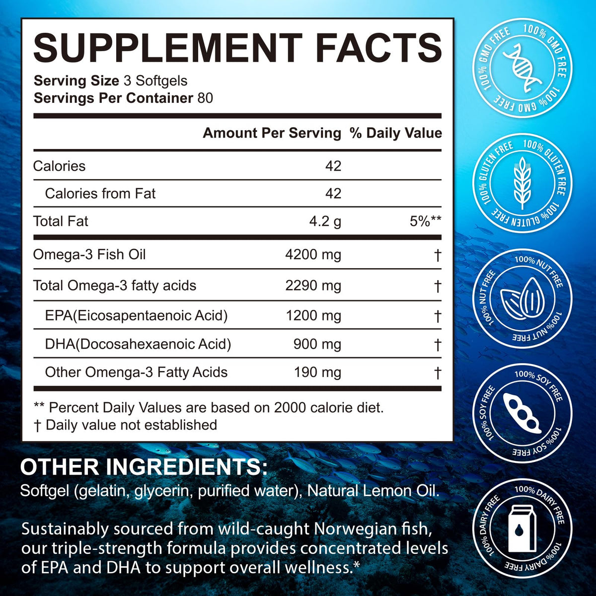 Omega 3 Fish Oil Supplement 240 Softgels Lemon Flavor K236