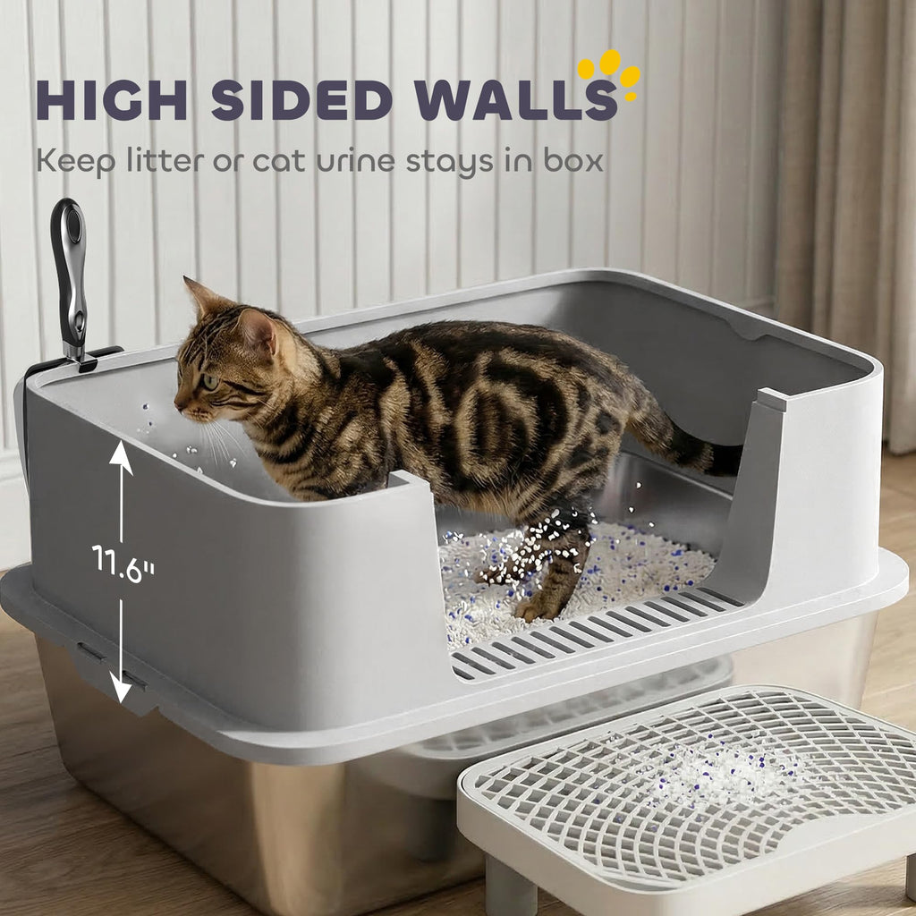 Stainless Steel Extra Large High Sided Litter Box with Scoop A899