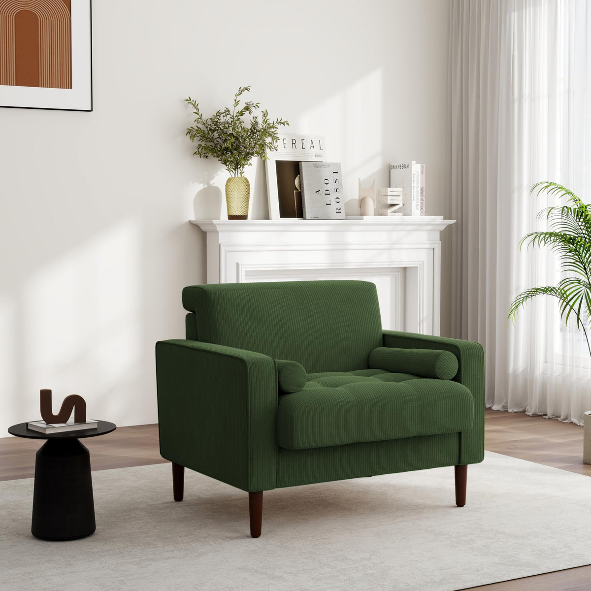Set of 2 Green Corduroy Upholstered Accent Chairs Y4187