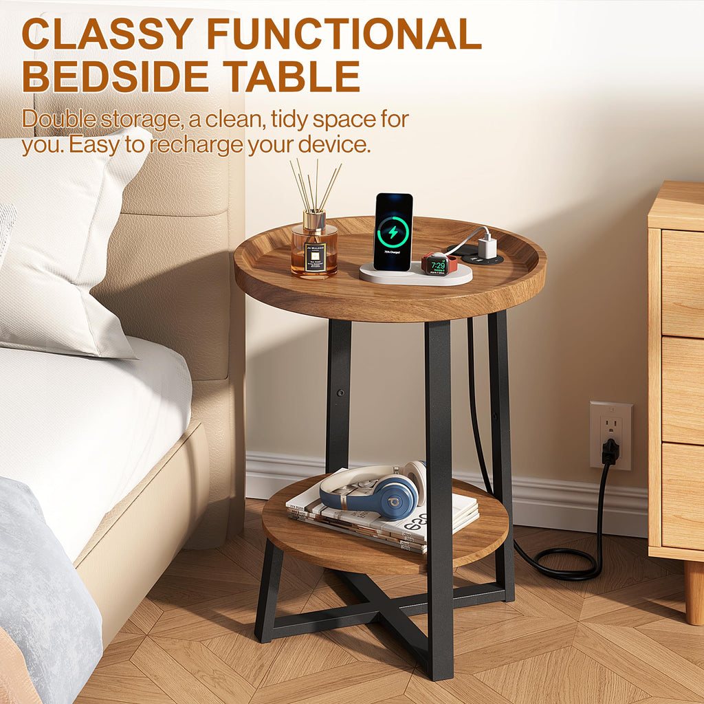 Round Side Table with Charging T370596
