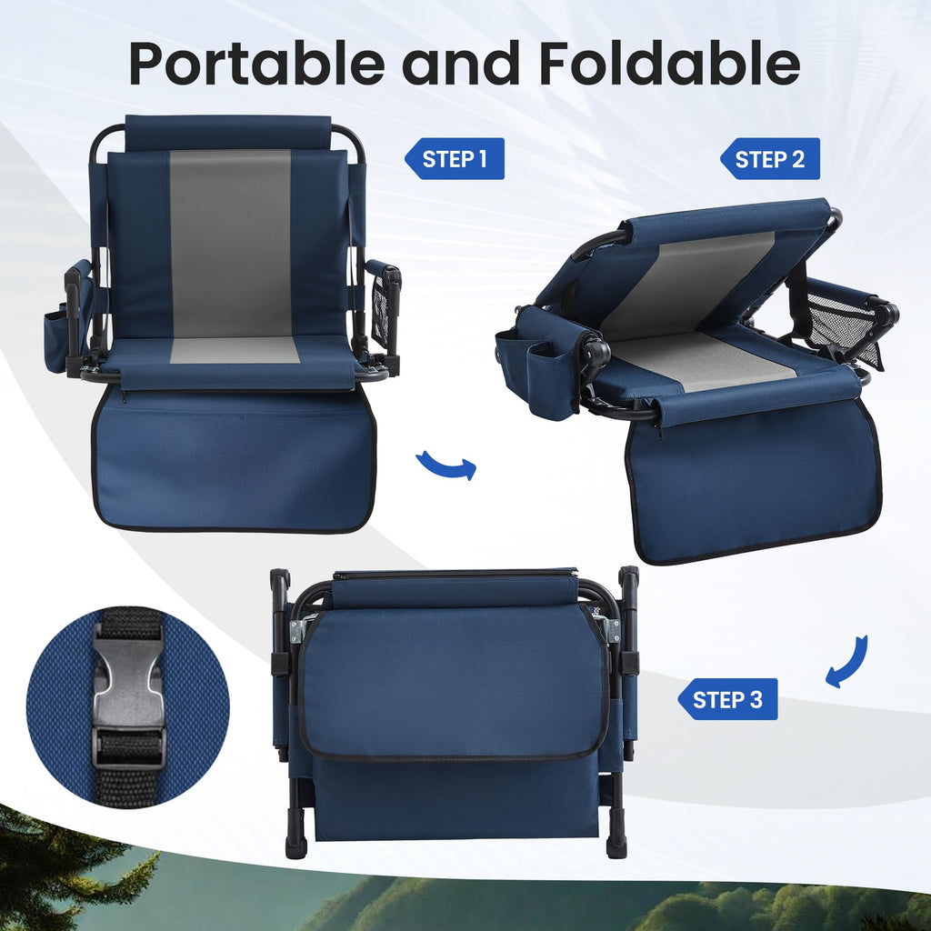 Portable Stadium Seat with Cup Holders & Armrests, Blue & Gray K27615